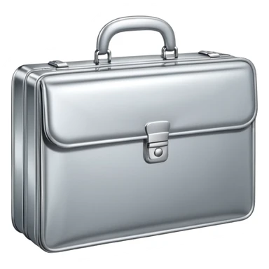 A luxury briefcase emoji made of polished silver chrome, smooth rectangular shape, metallic reflections, minimal high-end design, swag business aesthetic, iOS emoji style, centered, clean white background
 sticker