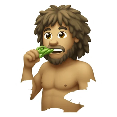 caveman chewing a plant sticker