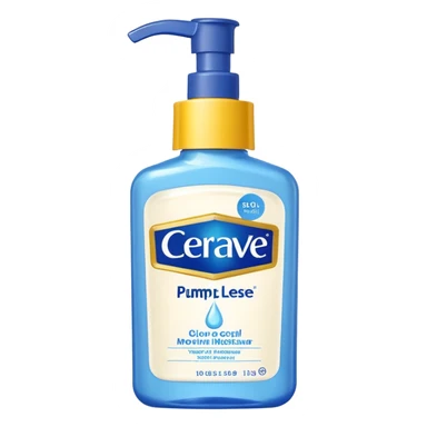 White CeraVe pump bottle with blue label and bright yellow  glow badge. Floating in golden morning light, encircled by radiant sunbeams and shimmering protective particles. A shield of light surrounds it like a solar barrier. Glossy, potion-like, symbolizing daily moisture and powerful sun defense. sticker