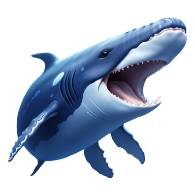 Meme-Worthy Singing Humpback Whale Portrait Emoji, Mouth open wide in a dramatic, melodious pose, showcasing a deep blue-gray body with barnacle accents and an expressive, soulful gaze, Simplified yet artistically graceful features, highly detailed, glowing with a soft, magical marine aura, high shine, enchanting and full of life, stylized with an air of deep-sea wonder, soft glowing outline, capturing the essence of a majestic humpback whale mid-song, resonating with the beauty of the ocean's ancient melodies! sticker