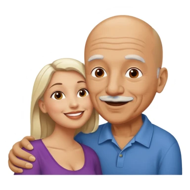 Older Bald Hispanic man kissing white dark blonde woman sticker