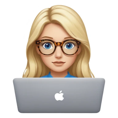  long blown out blonde hair woman blue eyes with tortoise shell print glasses on mac book  sticker