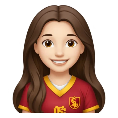 white happy long haired brunette girl in USC song girl outfit sticker