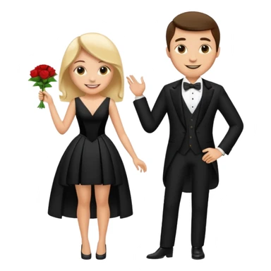 smiling couple in formal attire, remove thing on tux sticker