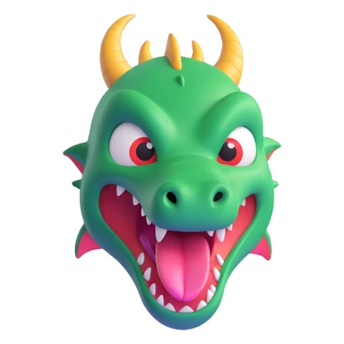 face of a cute fitness dragon coach, 3D emoji style, playful expression, tongue out sticker