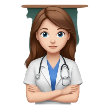 university classroom that says Mental Health Nursing on the blackboard with a pretty female nursing student with long brown hair, blue eyes sticker