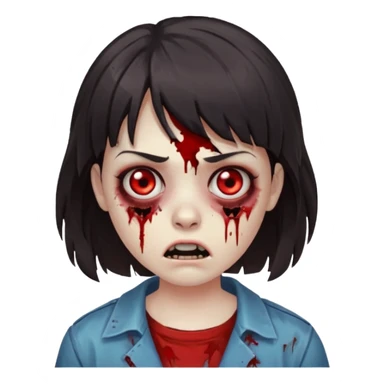 A zombie with a scared face, with medium wavy dark hair and short bangs sticker