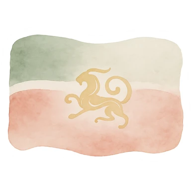 Tatarstan flag, watercolor painting style, soft and blended colors, green, white, and red hues, golden emblem, artistic brush strokes, gentle and flowing, national symbol, cultural heritage sticker