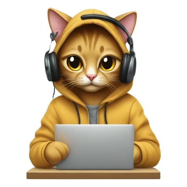 cat is a graphic designer in a hoodie and headphones, working at a computer in photoshop sticker