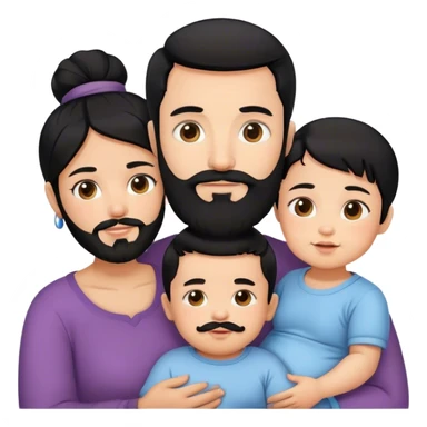 Famille 4 personne au cheveux noir 1 fils aîné 1 fille bébé  1 père avec barbe 1 mère sticker