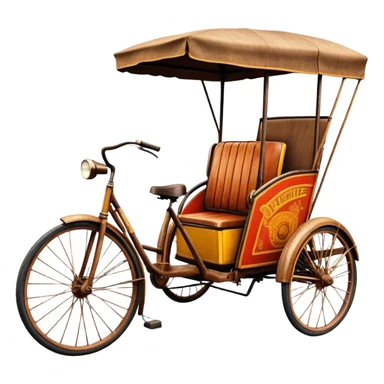 ​Cinematic Realistic Tricycle Rickshaw, depicted as a vintage manually operated vehicle featuring two front wheels and a single rear wheel, rendered with detailed rustic textures, vibrant colors, and dynamic urban lighting that captures its unique design and cultural charm, sticker