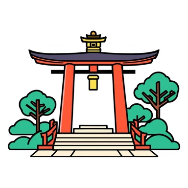 shinto shrine, cartoonish sticker style sticker