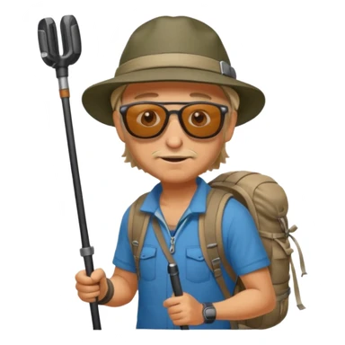 A rugged hiker adjusting hiking poles while preparing for a trek.


 sticker