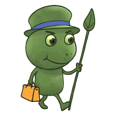 Person walking down the road with belongings in a bag tied to the endo of a stick sticker