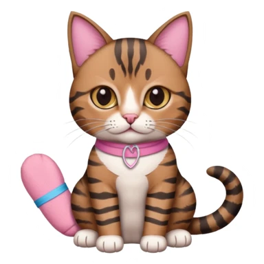 a  brown and black tabby cat, with a pink bandage on just one front paw paw, realistic sticker
