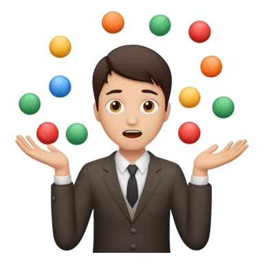 an emoji that depicts a product manager juggling work while mildly panicked and gender neutral  sticker