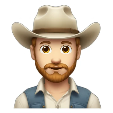 White cow boy with short brown hair a stubbled beard and a cow boy hat wi sticker