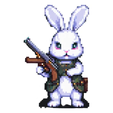 A pixel art rabbit shooting with a gun sticker
