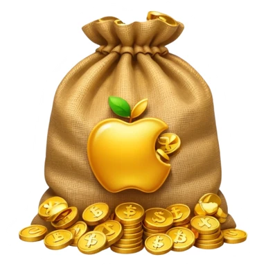 burlap sack overflowing with coins and CZK symbol, Apple emoji style, rounded glossy vibrant sticker
