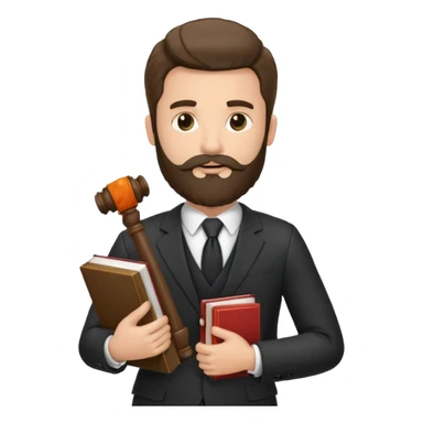 Create a male lawyer. he is wearing a fromal suit jckeret. He is holding a gavel in one hand and a book tucked under his another arm. He has beard. And the hair is kinda darker but not black sticker
