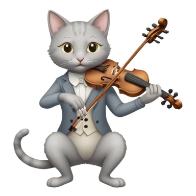 thin grey cat play violin, long full body, no tail sticker