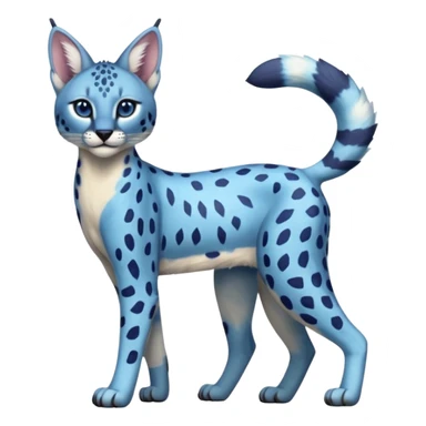 Colorful bluish blubbery-blue cute adorable tropical exotic fruity rosy Caracal-Cheetah-Serval-Snow-Leopard-Trico-Sergal-Vernid-fusion-hybrid-animal-creature, full body, with tribal markings sticker