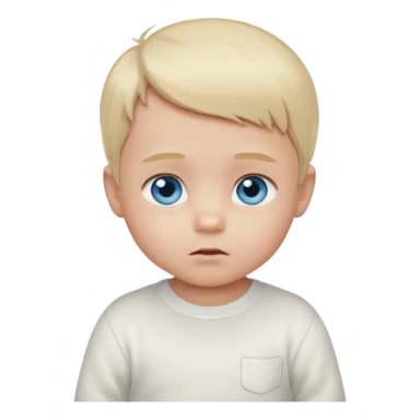 Light blonde,Shy baby Boy emoji, blue eyes, blushing, looking down, white clothes sticker