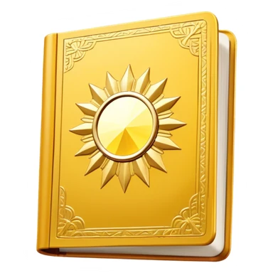 A golden yellow book with white accents, smooth and polished, embossed with a symbol of six pillars, a sun, or a glowing mirror, radiating strength, confidence, and the power of self-worth.  sticker