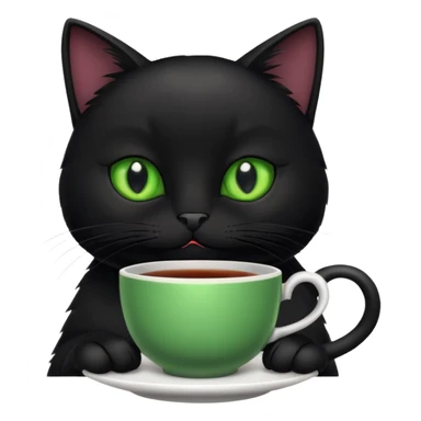 Funny black cat with cup of tea sticker