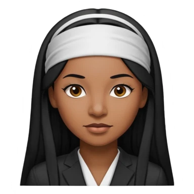 30-year-old Black woman lawyer with long straight hair, headband, strong and sharp personality sticker