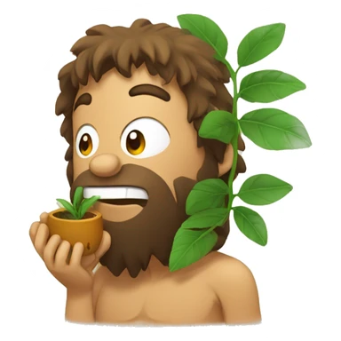caveman chewing a plant sticker