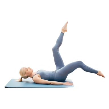 A person performing a Pilates exercise on a mat in a clean, modern studio. The focus is on core strength and flexibility, with a neutral, calming color palette. Simple equipment like a reformer machine and a soft, tranquil background enhance the feeling of controlled movement and focus. sticker