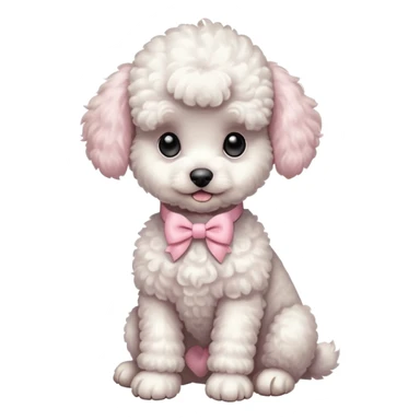 white poodle puppy full body sitting with pastel pink bow collar  sticker