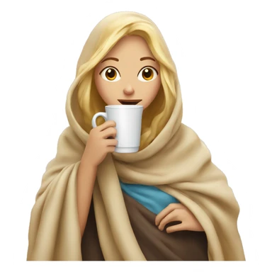 Blonde girl wrapped in blanket drinking coffee sticker