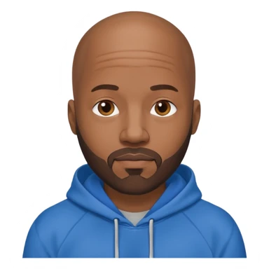 Bald black guy 40 years old with blue hoodie and and beard emoji sticker
