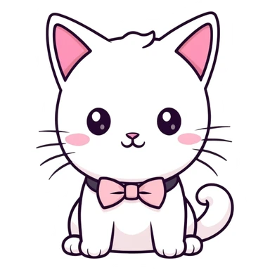 White cat with pink bow tie on the head sticker