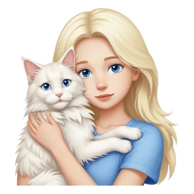 blonde girl blue eyes hugging a white Maine Coon A Chinese fashion girl with brown hair, wearing a light gray fur coat, hugging a Shiba Inu and a long-haired white Persian cat. sticker