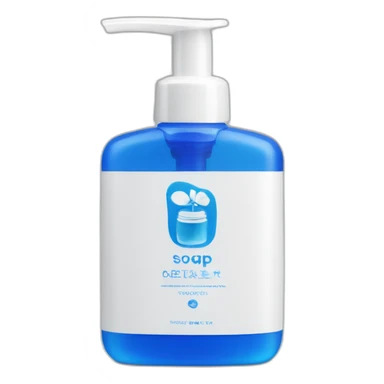 White thin hand soap bottle with blue logo sticker