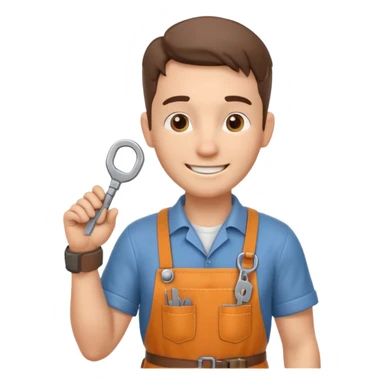 locksmith portrait, head and shoulders only, wearing work apron collar, holding a key near face, friendly confident smile, tool belt strap visible, 3D cartoon, mobile game icon style, clean background, no text, no watermark

 sticker