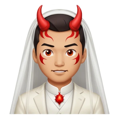 an asian male bride with the face of devil in wedding dress sticker