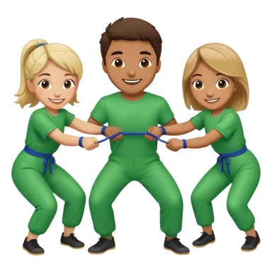 People in green jumpsuits playing tug-of-war sticker