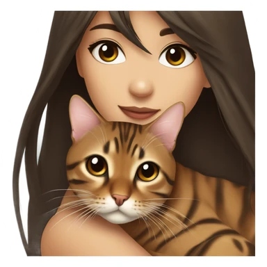 Beautiful woman long dark brown hair have Straight bangs hug bengal cat sticker