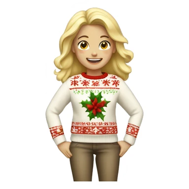 Blonde girl wearing Christmas sweater saying yay sticker