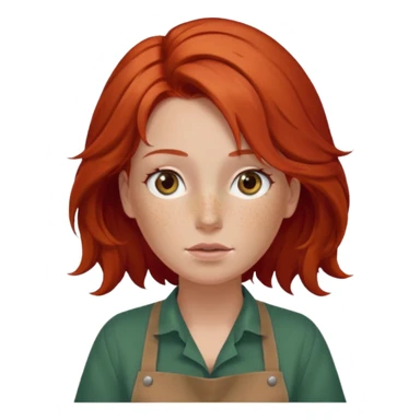 red hair woman with a brown apron and large breasts hair covering face sticker