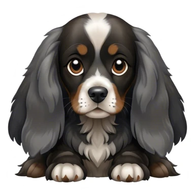 english cocker spaniel black and dark silver with long ears and sitting sticker