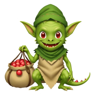 A retro pixel art goblin with a cloth sack over its back filled with dragon eggs. sticker