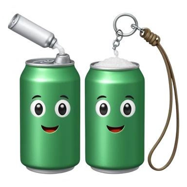 Green Soda can on left on leash of Salt Jug on right sticker
