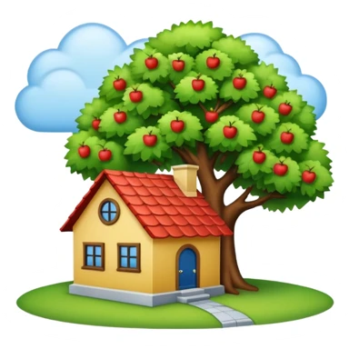 a home with a tree beside it, apple style emoji sticker