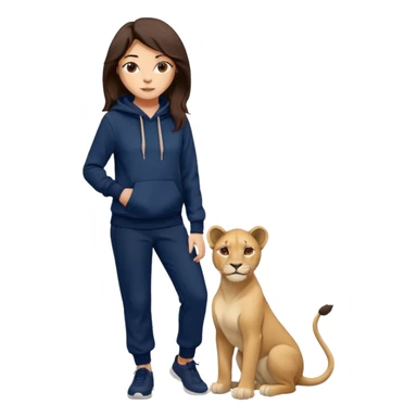 León tierno que sea mujer con pantalones guangos color azul marino y una sudadera negra con cabello suelto color castaño obscuro sticker