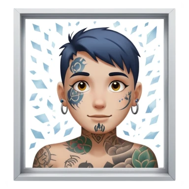 person with face tattoo looking out of window and he is opening shatters happy sticker